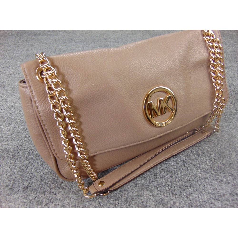 Michael Kors Fulton Large Flap Crossbody Bag Tan Pebbled Leather Chain - Picture 1 of 16